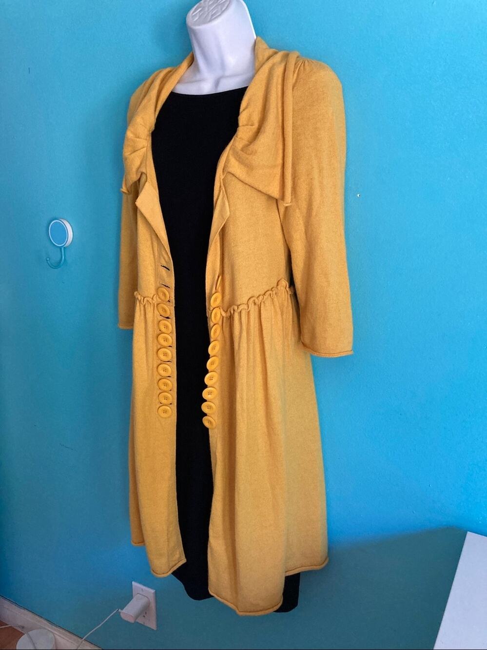Anthropologie Moth Double Button Ruffle Duster Cardigan Sweatercoat Yellow M / S